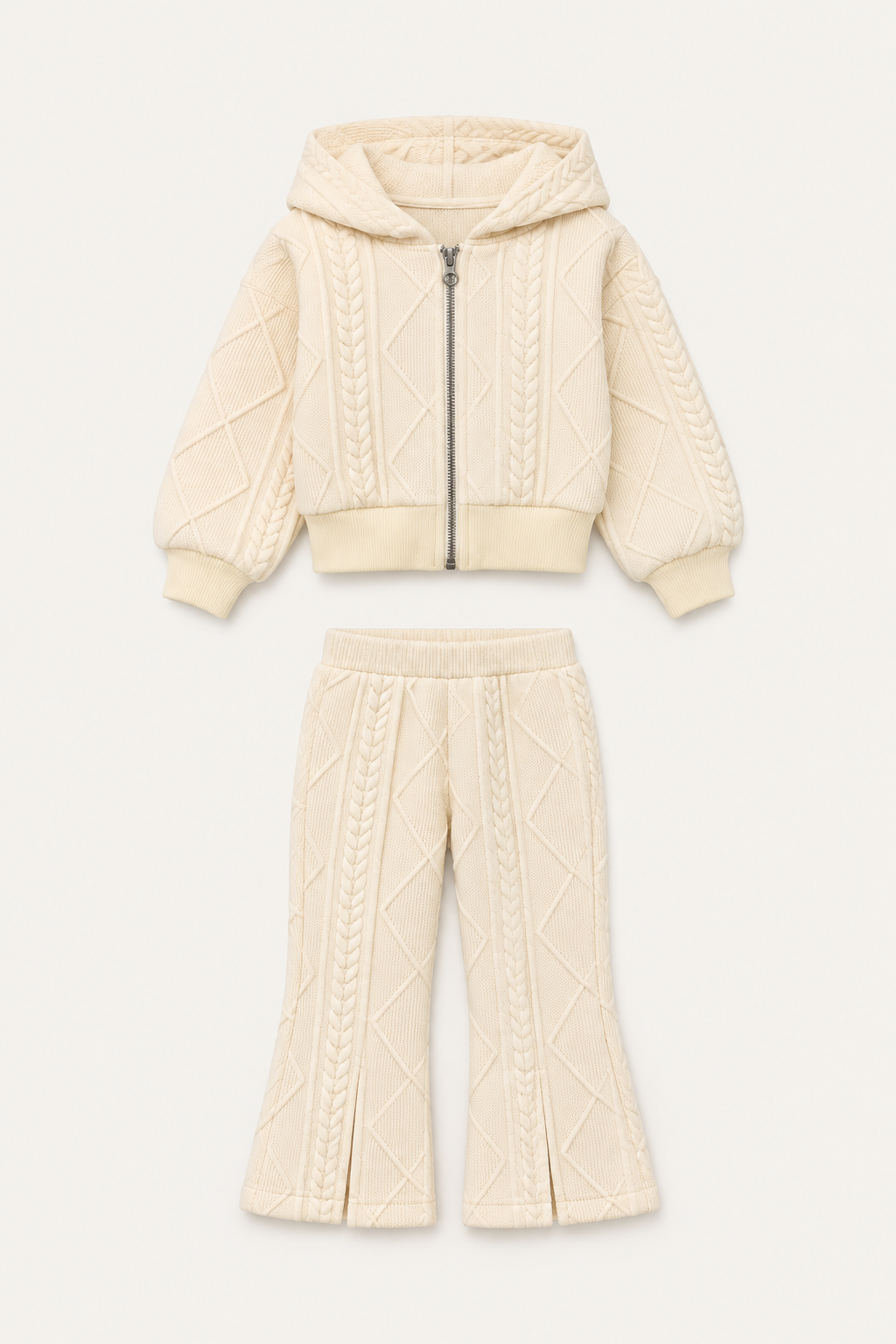 LUMIÈRE CABLE KNIT HOODED SET PINK BROWN