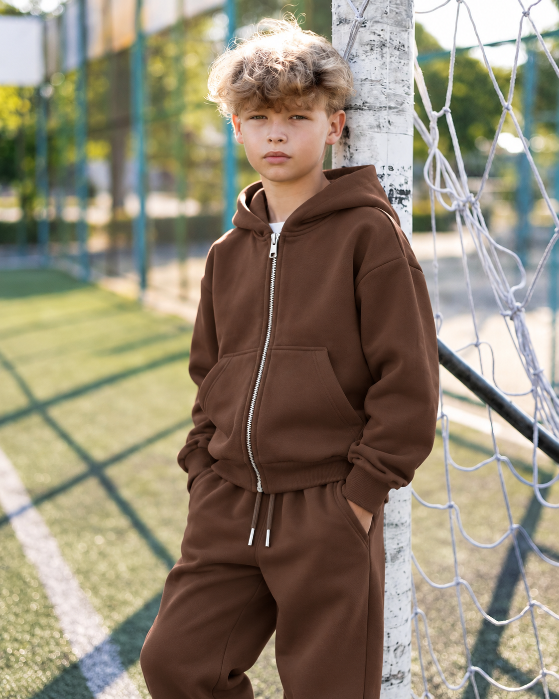 ESSENTIAL ZIP HOODIE SET BROWN