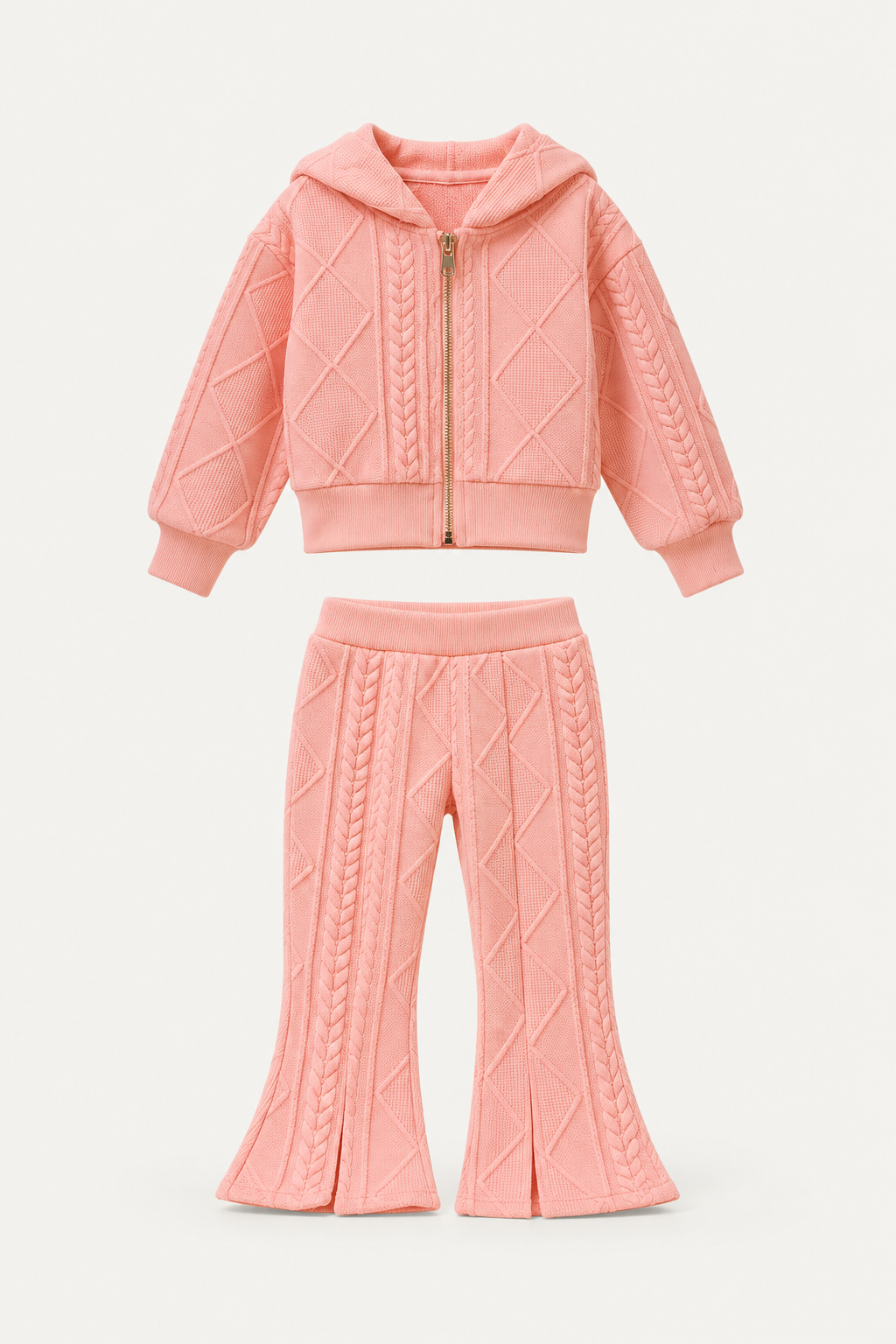LUMIÈRE CABLE KNIT HOODED SET PINK