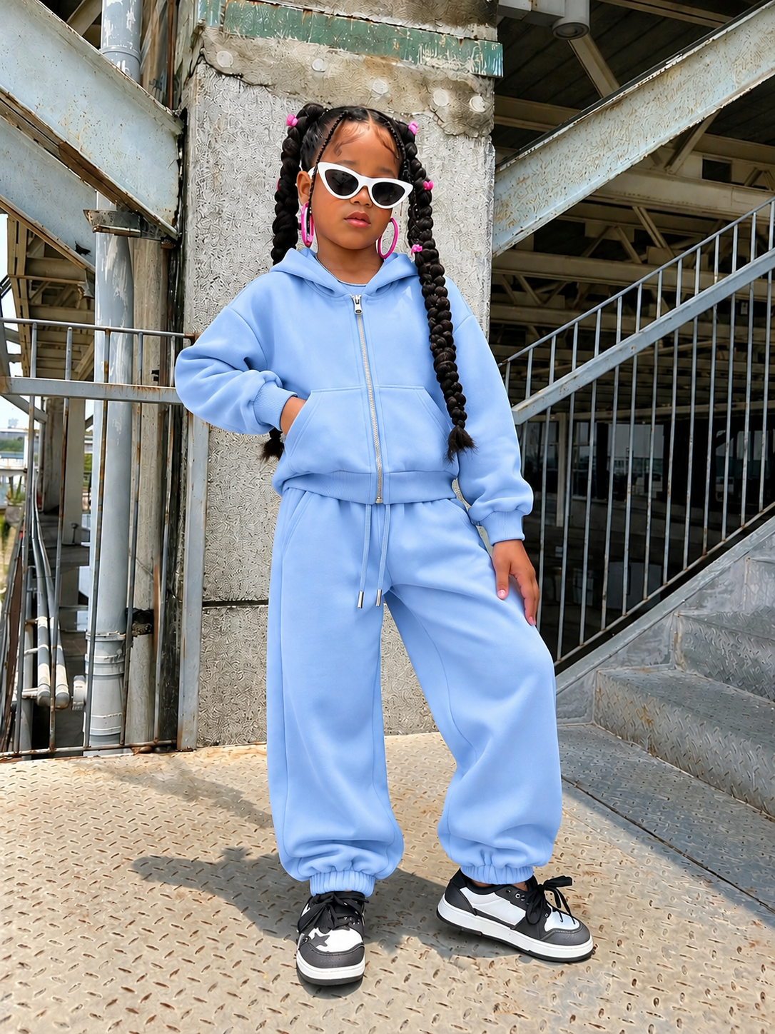 ESSENTIAL ZIP HOODIE SET BLUE