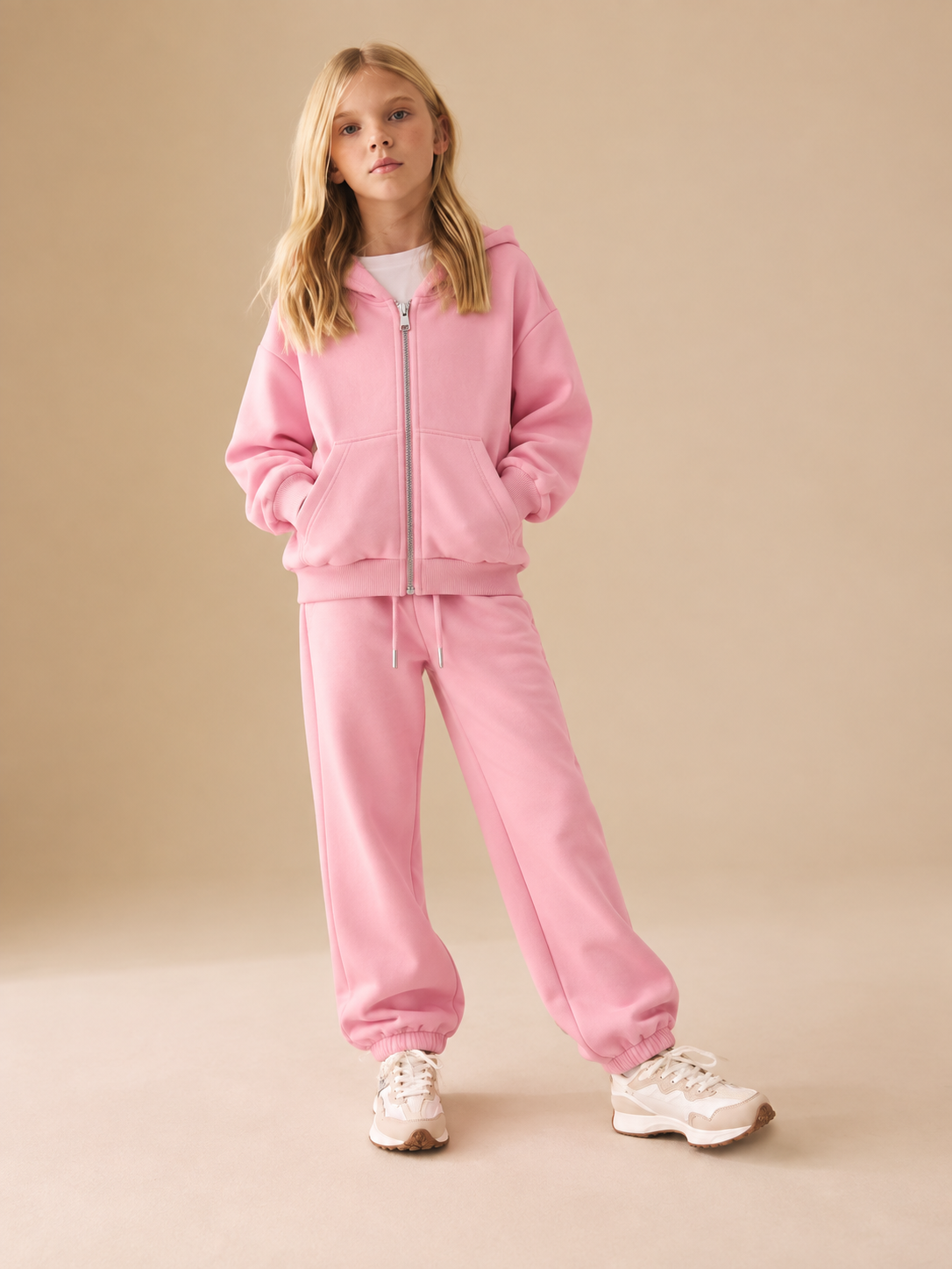 ESSENTIAL ZIP HOODIE SET PINK