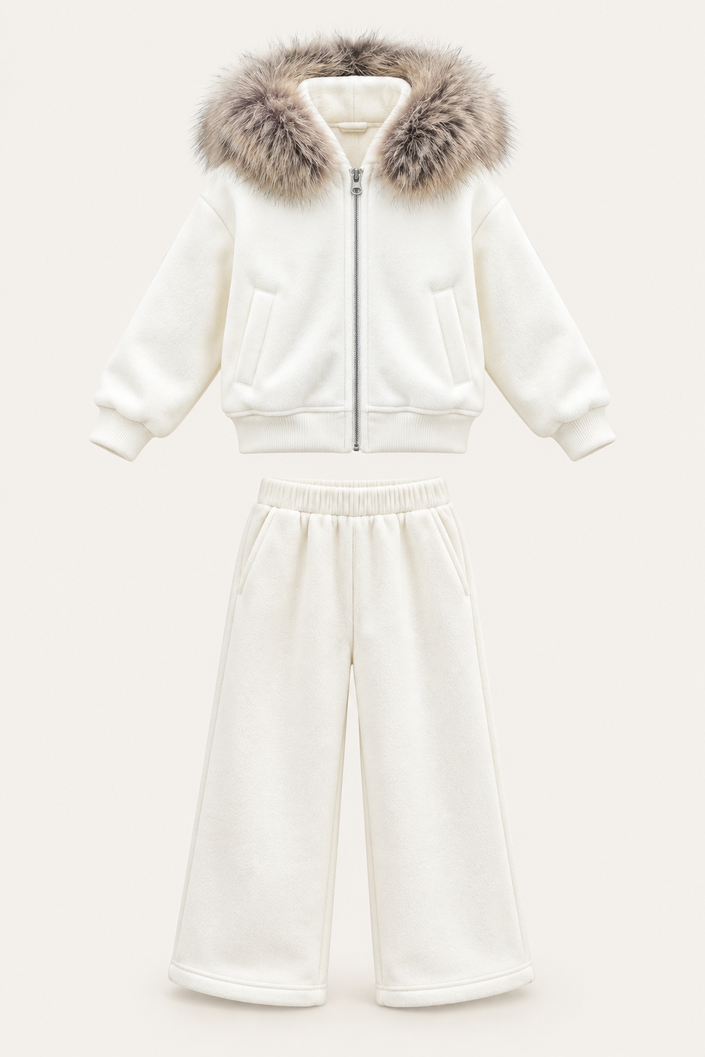 LUMIERE FAUX FUR HOODED TRACKSUIT SET GREY